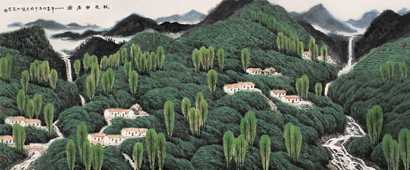 张仁芝 2002年作 林泉幽居图 镜心